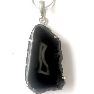 2 inch , natural Agate Geode slice pendant on a 925 marked 24 inch chain
